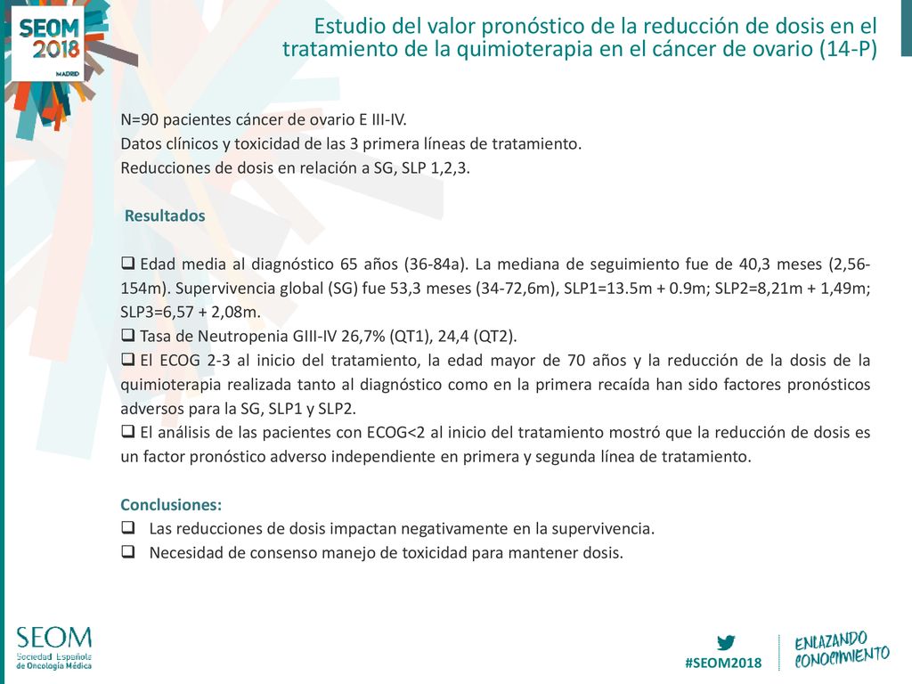 Estudio del valor pronóstico de la reducción de dosis en el tratamiento de la quimioterapia en el cáncer de ovario (14-P)