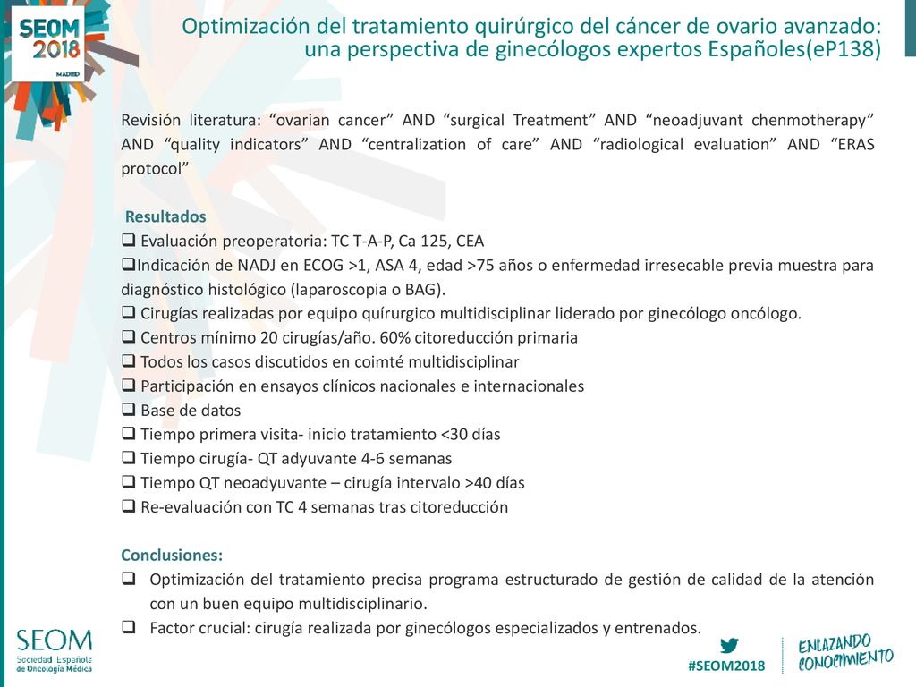 Optimización del tratamiento quirúrgico del cáncer de ovario avanzado: una perspectiva de ginecólogos expertos Españoles(eP138)