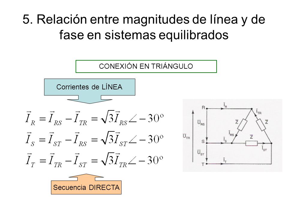 5. Relación entre magnitudes de línea y de fase en sistemas equilibrados