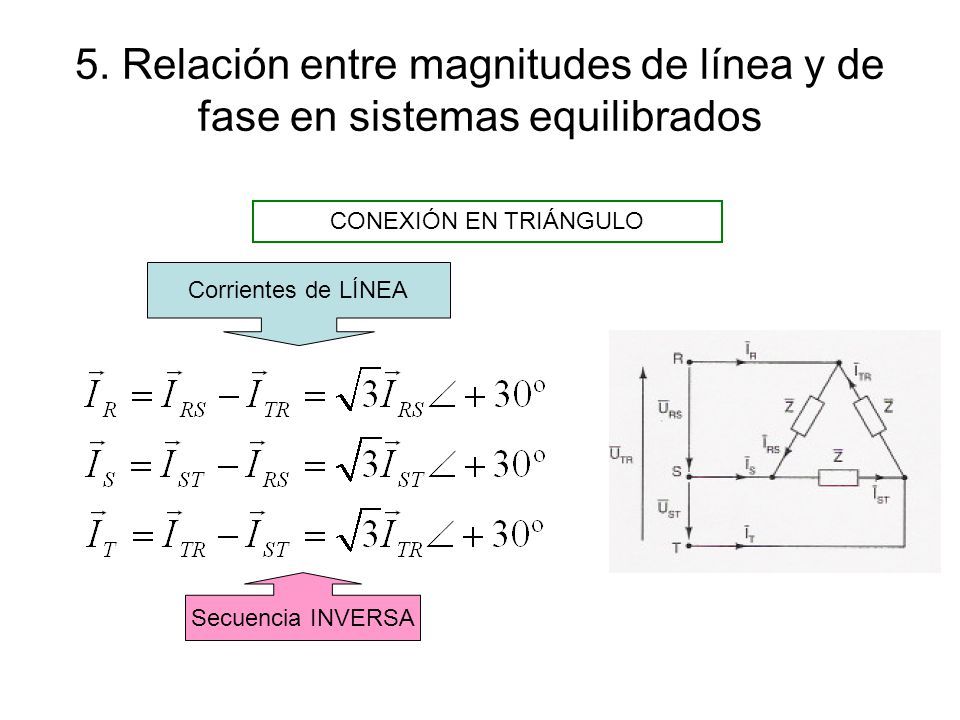 5. Relación entre magnitudes de línea y de fase en sistemas equilibrados