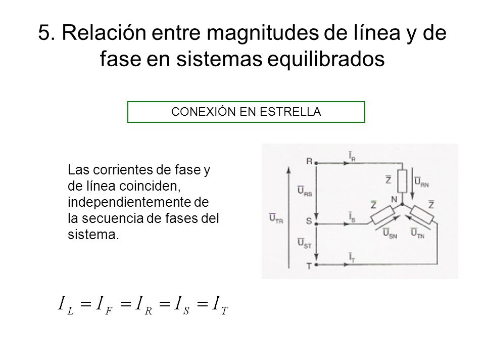 5. Relación entre magnitudes de línea y de fase en sistemas equilibrados