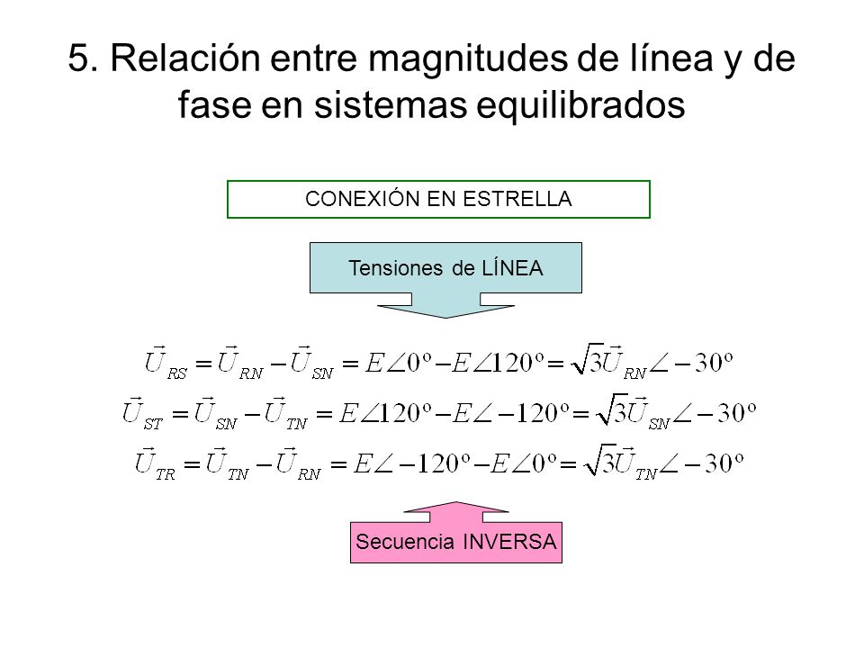 5. Relación entre magnitudes de línea y de fase en sistemas equilibrados