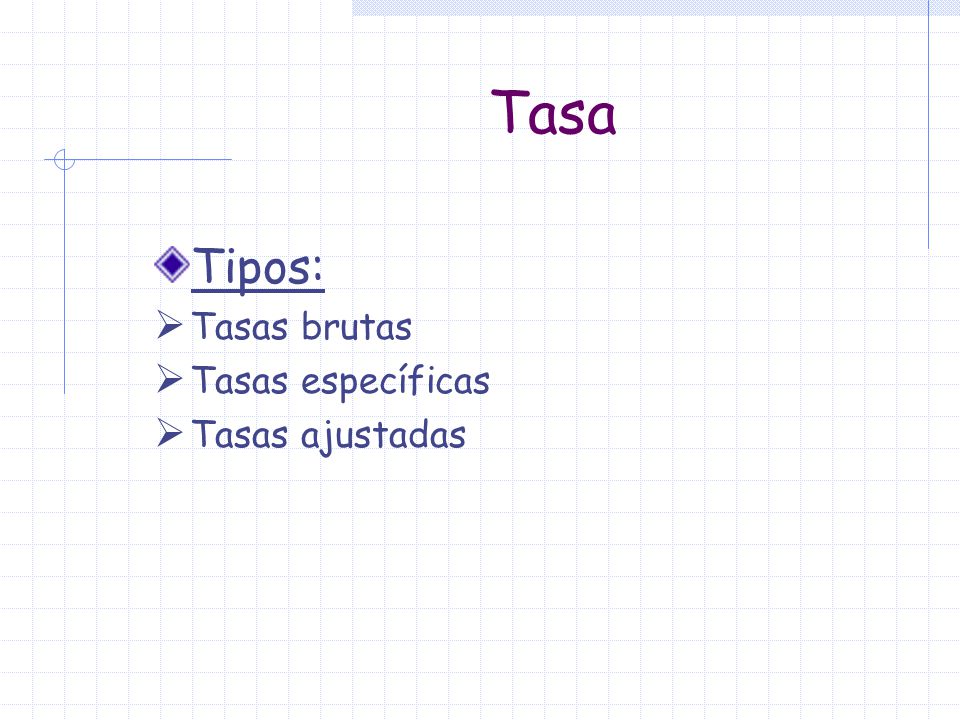 Tasa Tipos: Tasas brutas Tasas específicas Tasas ajustadas