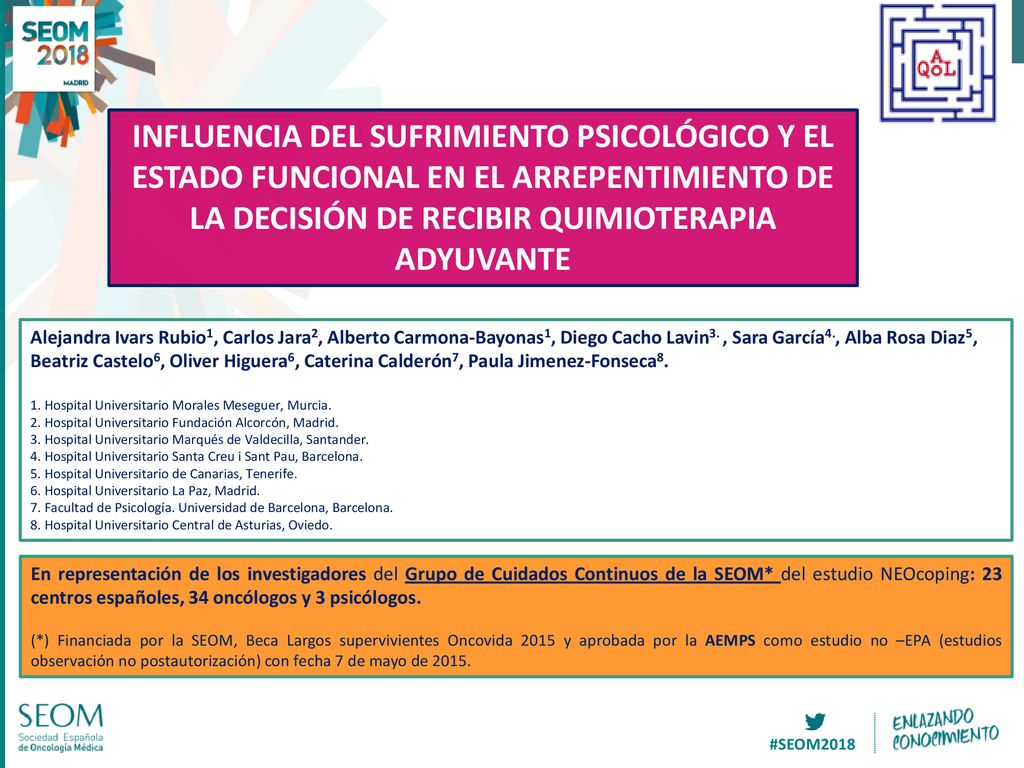 INFLUENCIA DEL SUFRIMIENTO PSICOLÓGICO Y EL ESTADO FUNCIONAL EN EL ARREPENTIMIENTO DE LA DECISIÓN DE RECIBIR QUIMIOTERAPIA ADYUVANTE