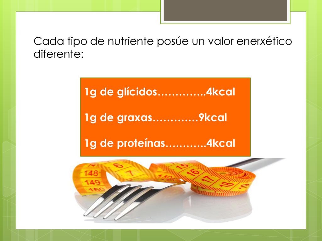 Cada tipo de nutriente posúe un valor enerxético diferente: