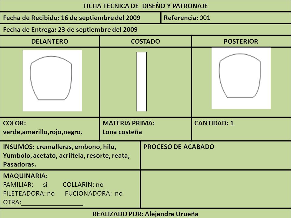 FICHA TECNICA DE DISEÑO Y PATRONAJE REALIZADO POR: Alejandra Urueña