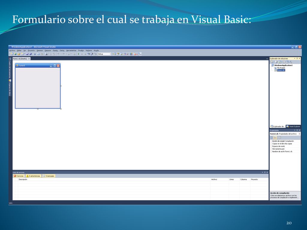 Formulario sobre el cual se trabaja en Visual Basic: