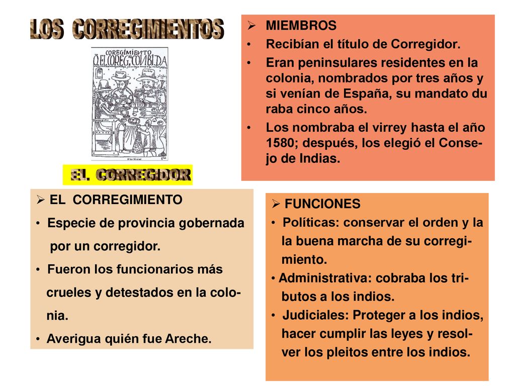 LOS CORREGIMIENTOS MIEMBROS Recibían el título de Corregidor.