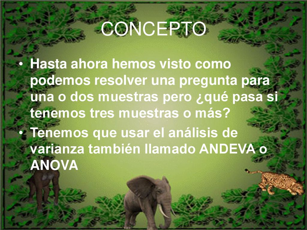 CONCEPTO Hasta ahora hemos visto como podemos resolver una pregunta para una o dos muestras pero ¿qué pasa si tenemos tres muestras o más