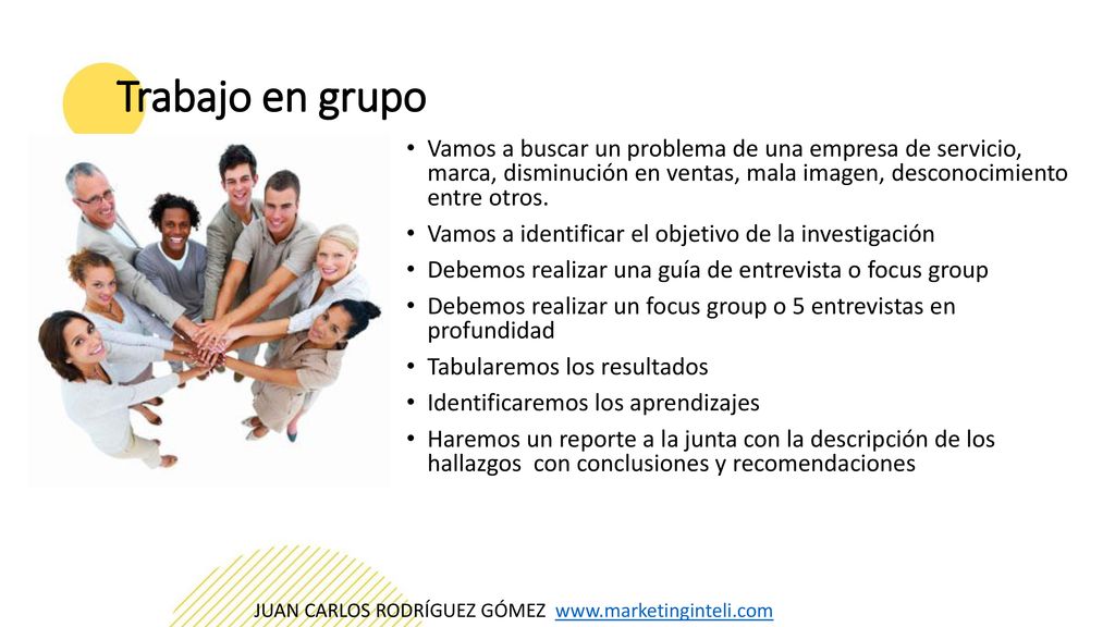 Trabajo en grupo Vamos a buscar un problema de una empresa de servicio, marca, disminución en ventas, mala imagen, desconocimiento entre otros.