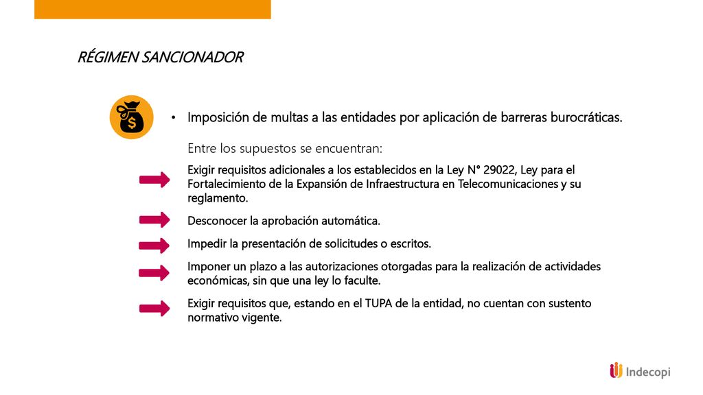 RÉGIMEN SANCIONADOR Imposición de multas a las entidades por aplicación de barreras burocráticas. Entre los supuestos se encuentran: