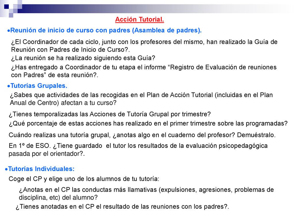 Acción Tutorial. Reunión de inicio de curso con padres (Asamblea de padres).