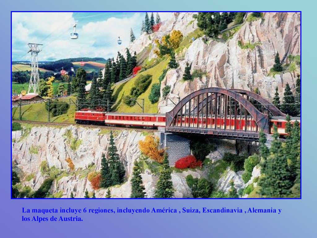 La maqueta incluye 6 regiones, incluyendo América , Suiza, Escandinavia , Alemania y los Alpes de Austria.