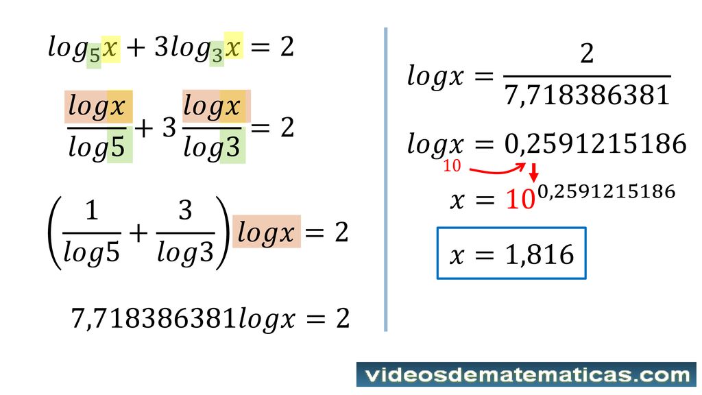 𝑙𝑜𝑔 5 𝑥+3 𝑙𝑜𝑔 3 𝑥=2 𝑙𝑜𝑔𝑥= 2 7, 𝑙𝑜𝑔𝑥 𝑙𝑜𝑔5 +3 𝑙𝑜𝑔𝑥 𝑙𝑜𝑔3 =2