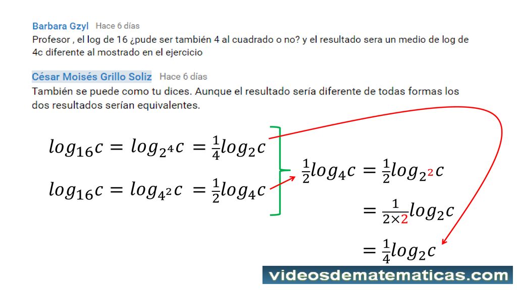 𝑙𝑜𝑔 16 𝑐= 𝑙𝑜𝑔 2 4 𝑐. = 1 4 𝑙𝑜𝑔 2 𝑐. 1 2 𝑙𝑜𝑔 4 𝑐. = 1 2 𝑙𝑜𝑔 2 2 𝑐. 𝑙𝑜𝑔 16 𝑐= 𝑙𝑜𝑔 4 2 𝑐.
