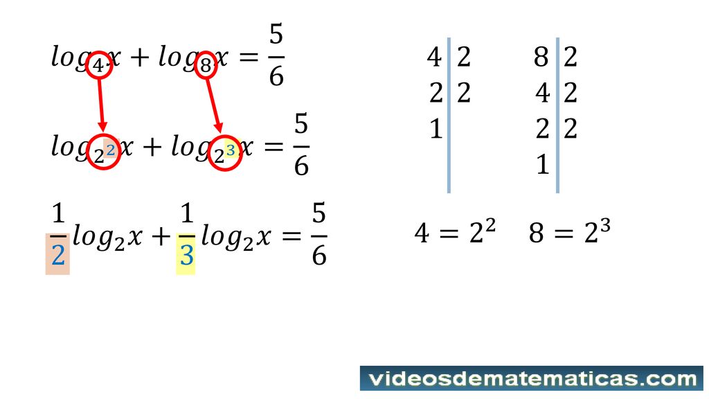 𝑙𝑜𝑔 4 𝑥+ 𝑙𝑜𝑔 8 𝑥= 𝑙𝑜𝑔 2 2 𝑥+ 𝑙𝑜𝑔 2 3 𝑥=