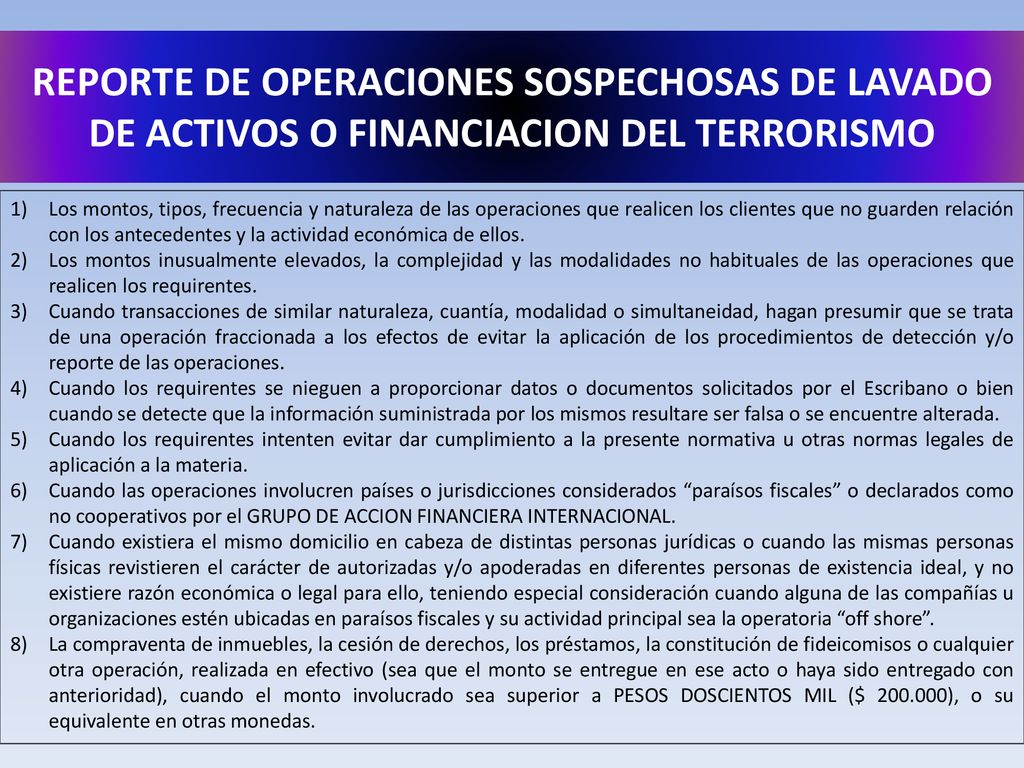 REPORTE DE OPERACIONES SOSPECHOSAS DE LAVADO DE ACTIVOS O FINANCIACION DEL TERRORISMO