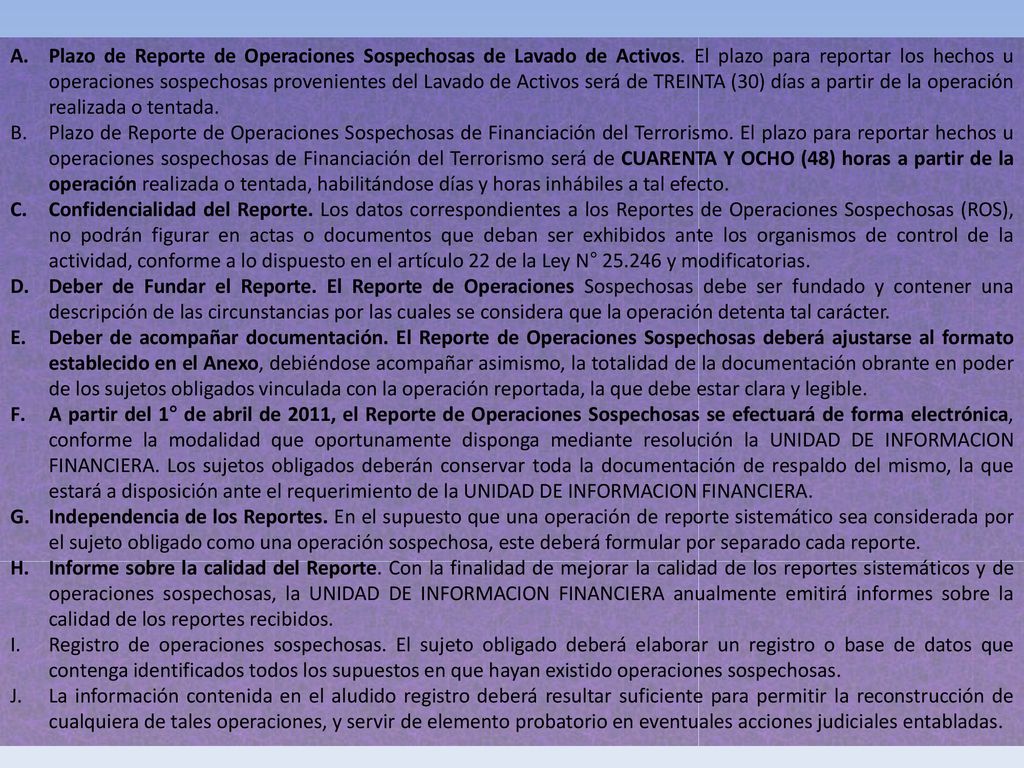 Plazo de Reporte de Operaciones Sospechosas de Lavado de Activos