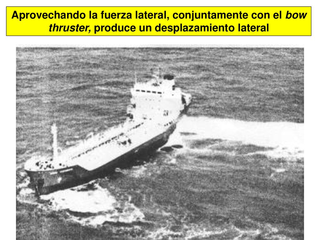 Aprovechando la fuerza lateral, conjuntamente con el bow thruster, produce un desplazamiento lateral