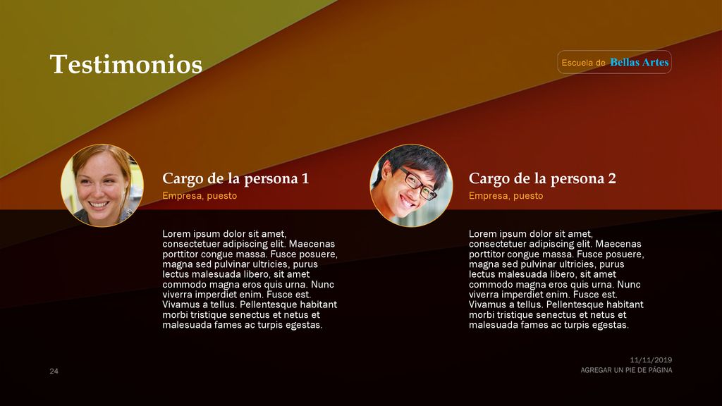 Testimonios Cargo de la persona 1 Cargo de la persona 2