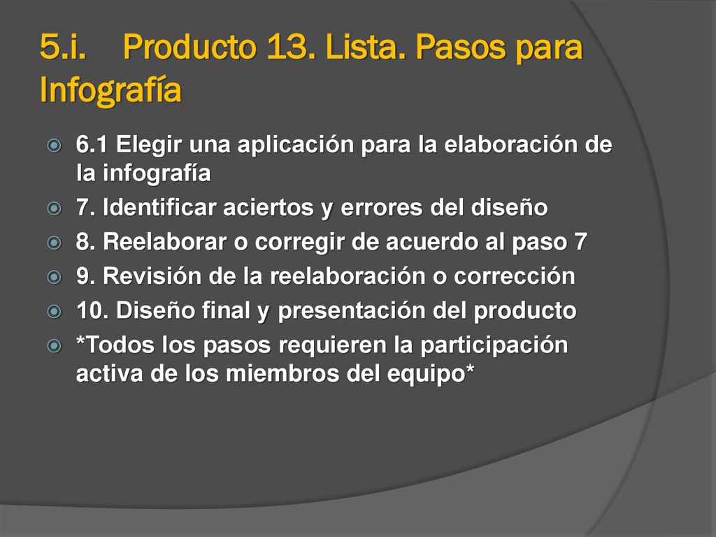 5.i. Producto 13. Lista. Pasos para Infografía