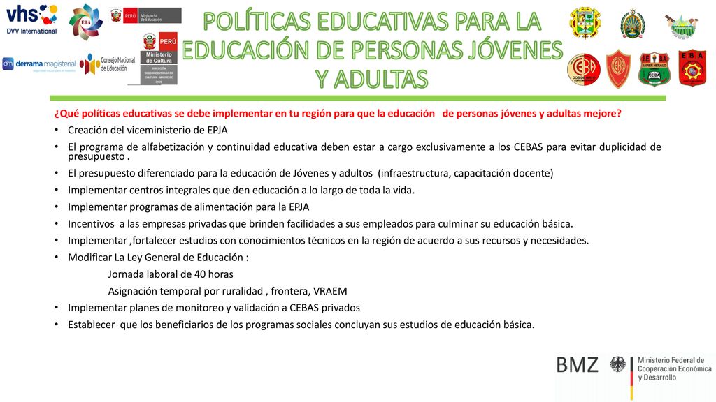 POLÍTICAS EDUCATIVAS PARA LA EDUCACIÓN DE PERSONAS JÓVENES Y ADULTAS