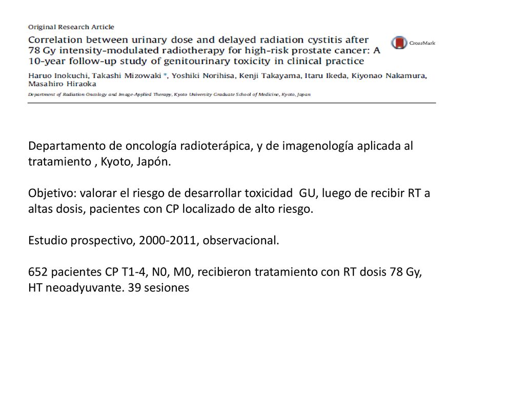Departamento de oncología radioterápica, y de imagenología aplicada al tratamiento , Kyoto, Japón.