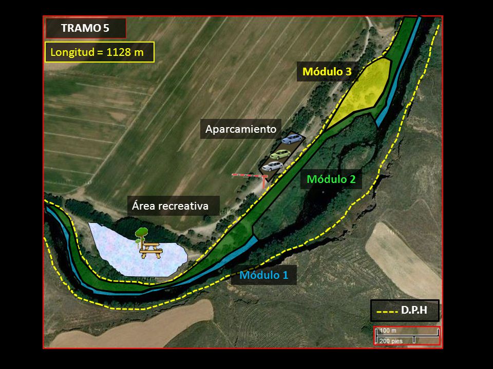 TRAMO 5 D.P.H Longitud = 1128 m Aparcamiento Área recreativa Módulo 1 Módulo 2 Módulo 3