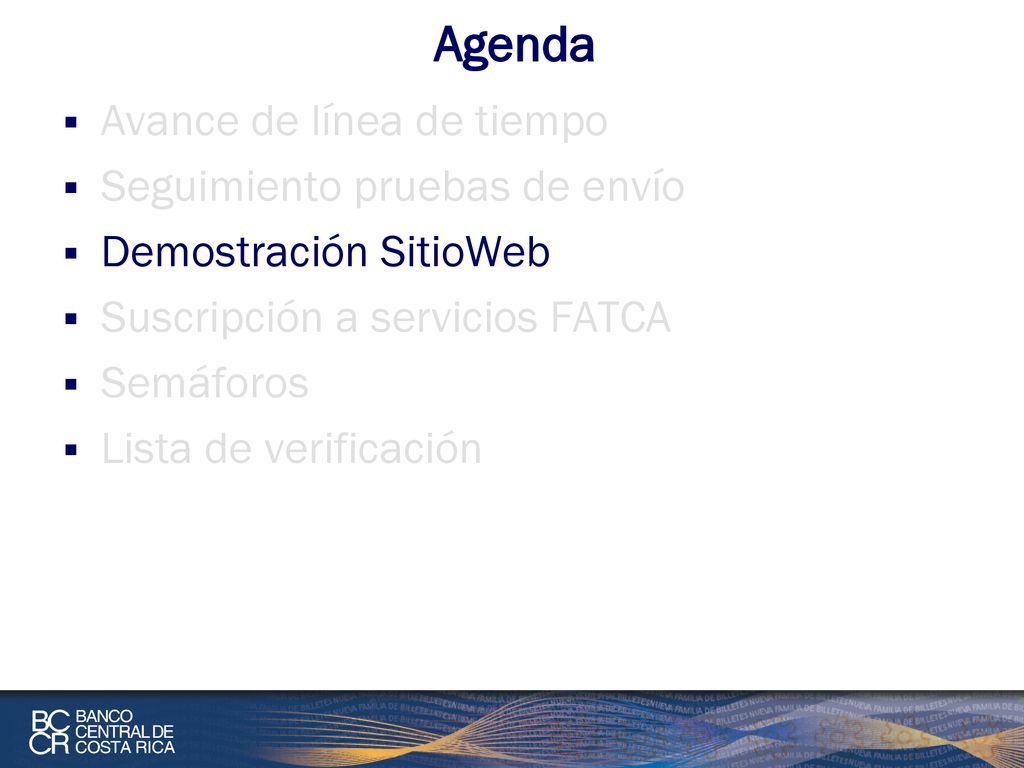 Agenda Avance de línea de tiempo Seguimiento pruebas de envío