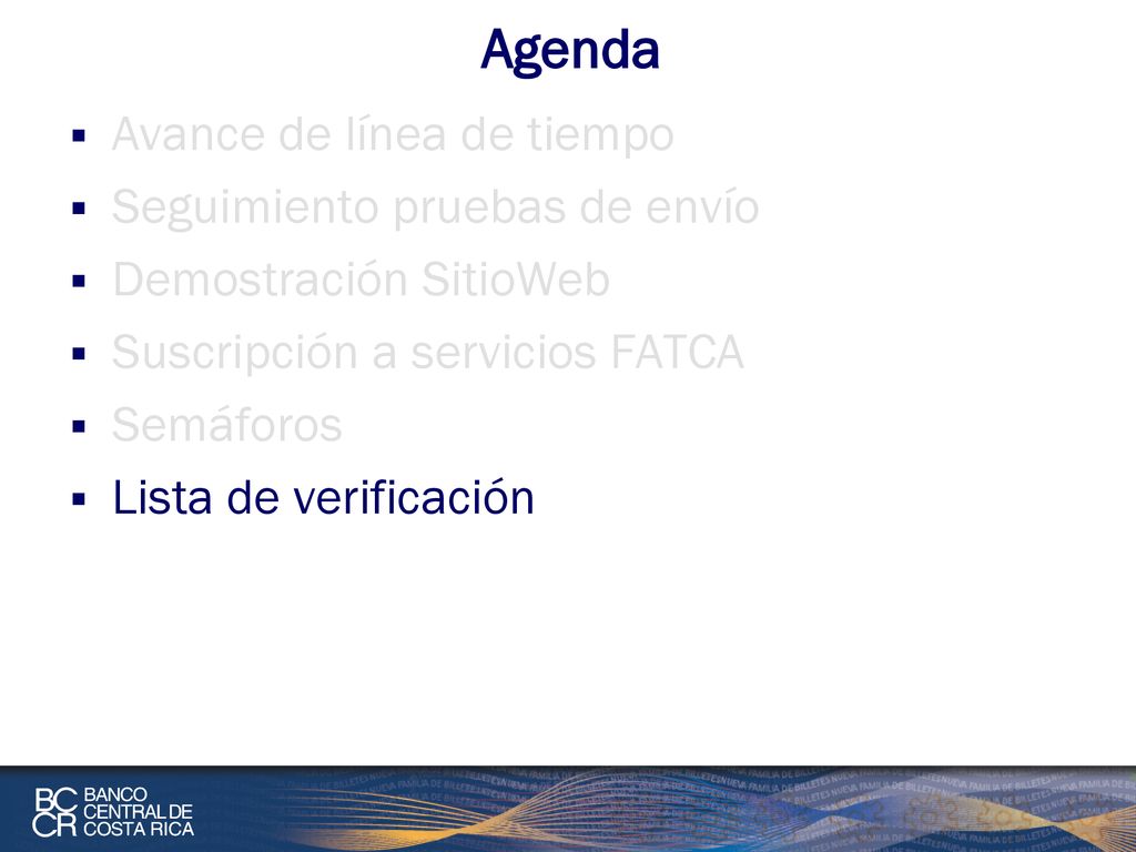 Agenda Avance de línea de tiempo Seguimiento pruebas de envío
