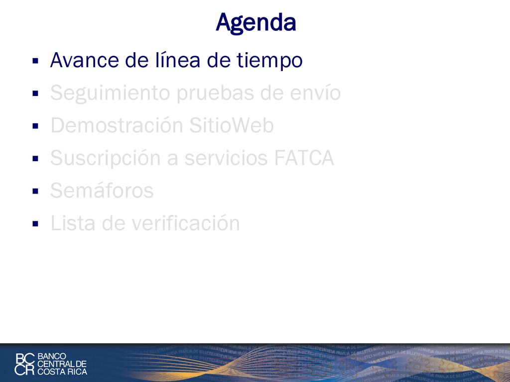 Agenda Avance de línea de tiempo Seguimiento pruebas de envío