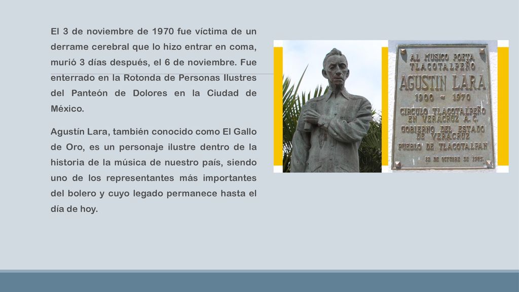 El 3 de noviembre de 1970 fue víctima de un derrame cerebral que lo hizo entrar en coma, murió 3 días después, el 6 de noviembre. Fue enterrado en la Rotonda de Personas Ilustres del Panteón de Dolores en la Ciudad de México.