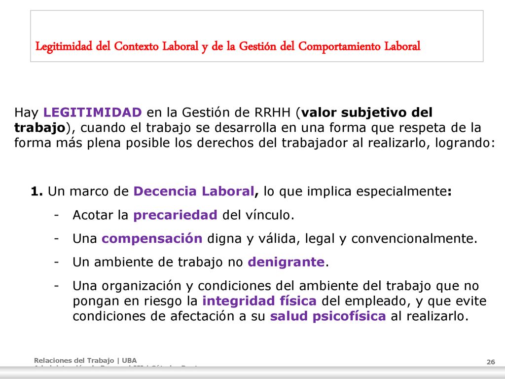 Legitimidad del Contexto Laboral y de la Gestión del Comportamiento Laboral