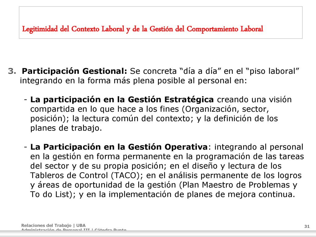 Legitimidad del Contexto Laboral y de la Gestión del Comportamiento Laboral