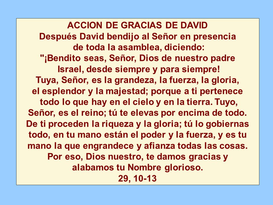 ACCION DE GRACIAS DE DAVID Después David bendijo al Señor en presencia