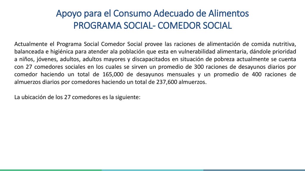 Apoyo para el Consumo Adecuado de Alimentos PROGRAMA SOCIAL- COMEDOR SOCIAL