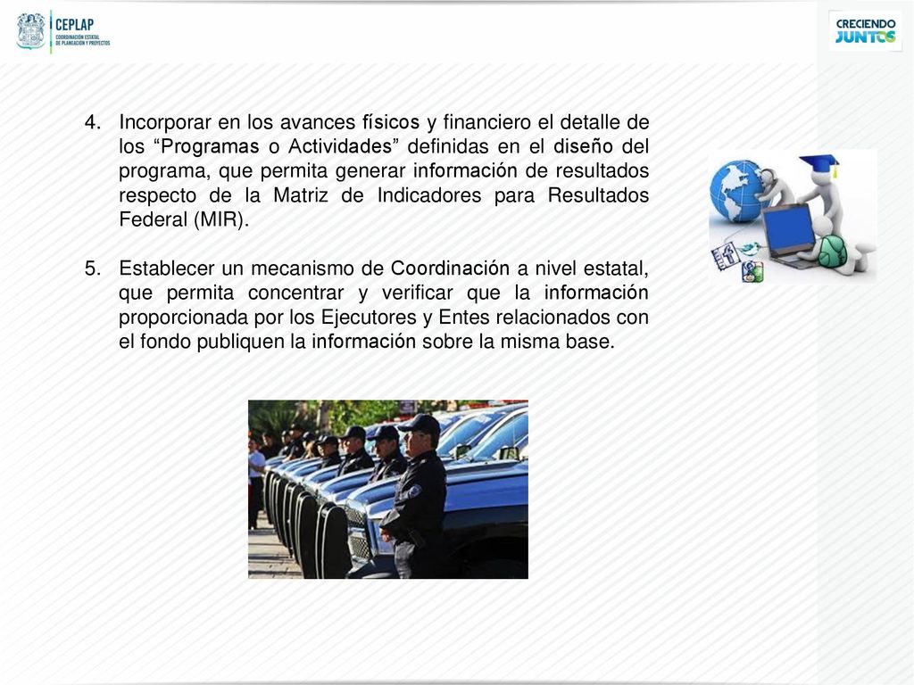 Incorporar en los avances físicos y financiero el detalle de los Programas o Actividades definidas en el diseño del programa, que permita generar información de resultados respecto de la Matriz de Indicadores para Resultados Federal (MIR).
