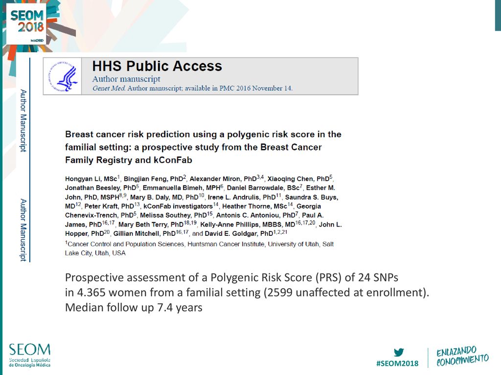 Prospective assessment of a Polygenic Risk Score (PRS) of 24 SNPs