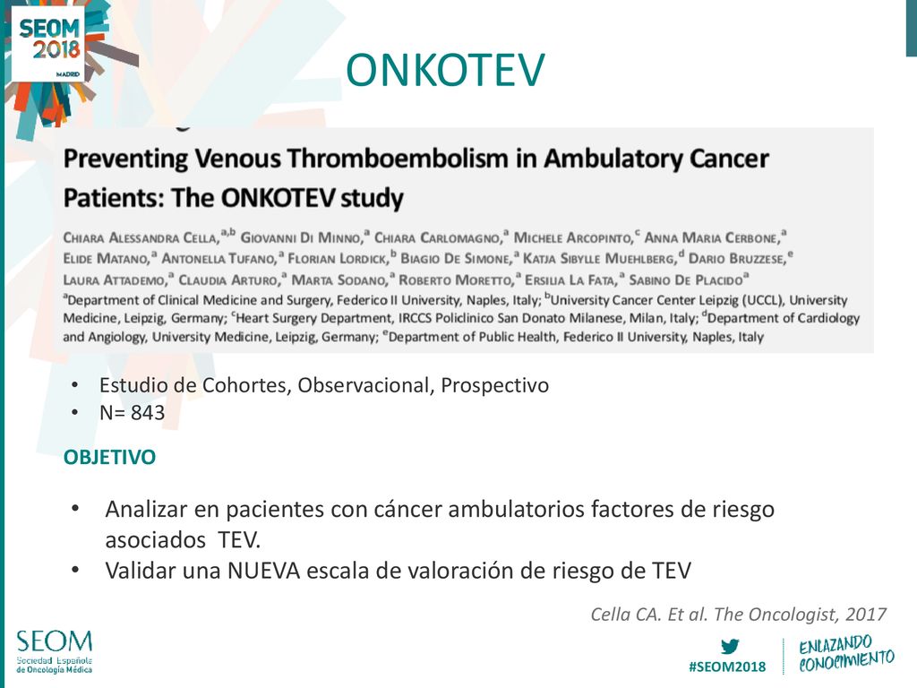ONKOTEV Estudio de Cohortes, Observacional, Prospectivo. N= 843. OBJETIVO.