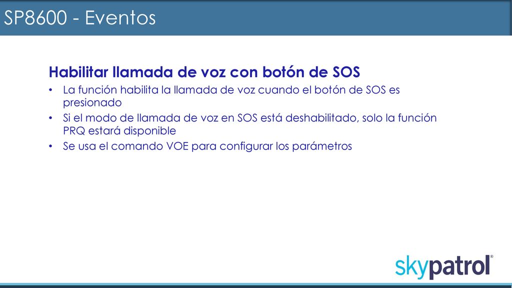 SP Eventos Habilitar llamada de voz con botón de SOS