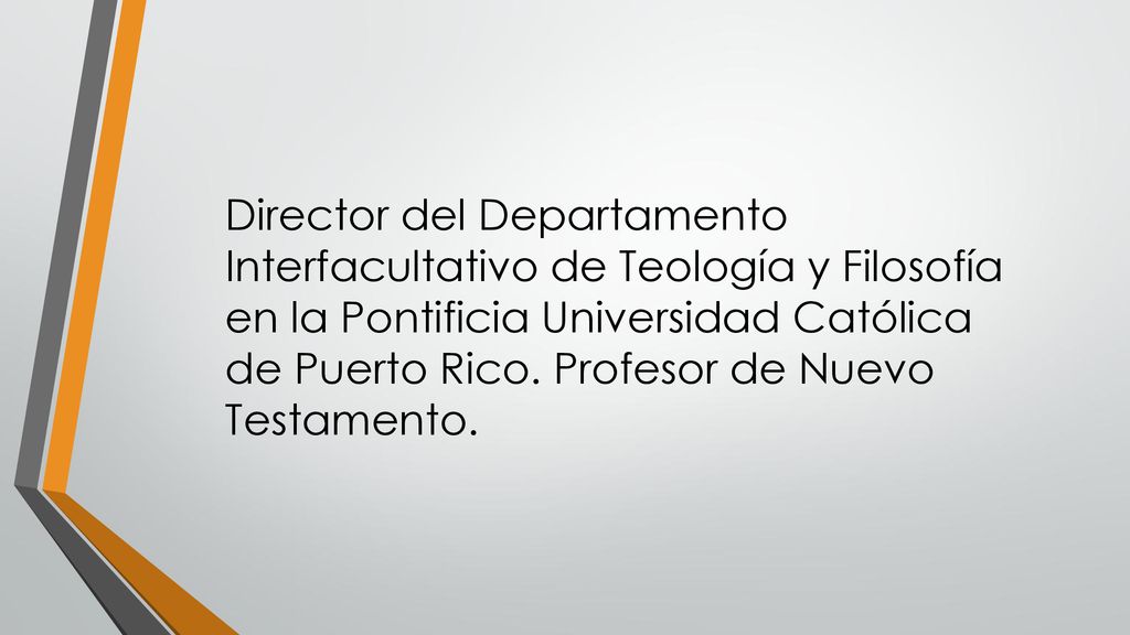 Director del Departamento Interfacultativo de Teología y Filosofía en la Pontificia Universidad Católica de Puerto Rico.