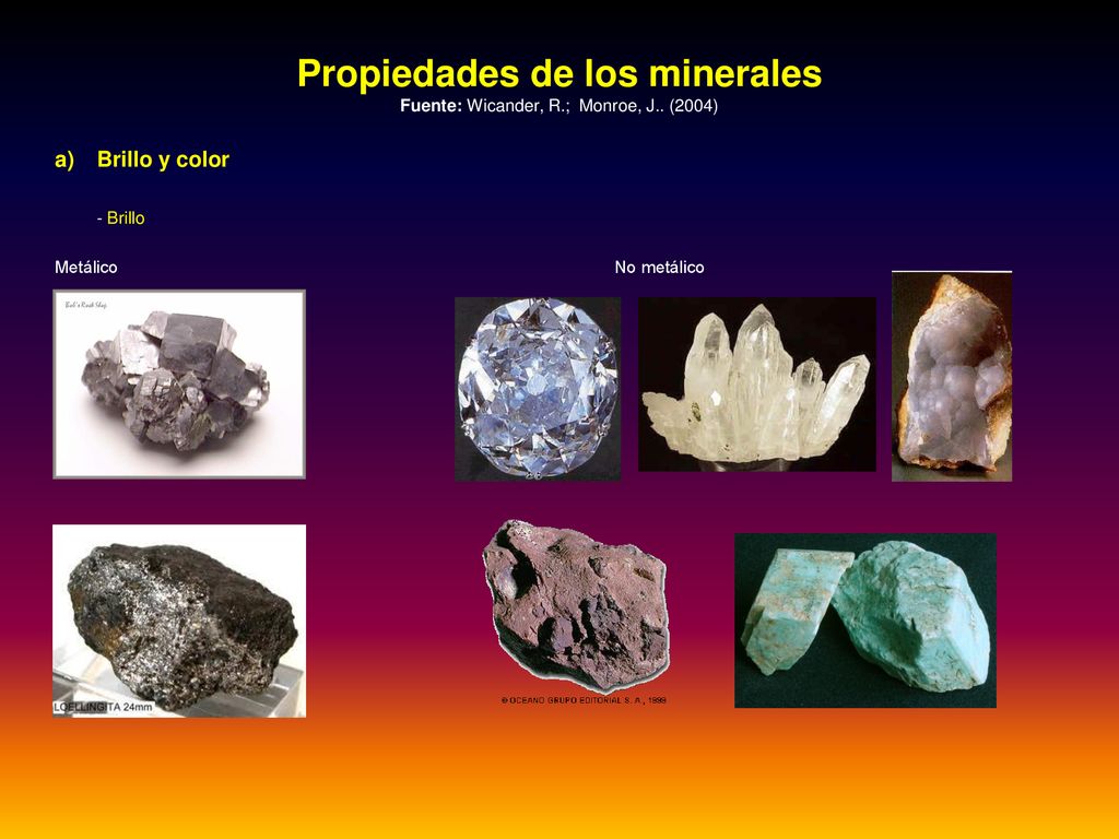 Propiedades de los minerales Fuente: Wicander, R.; Monroe, J.. (2004)