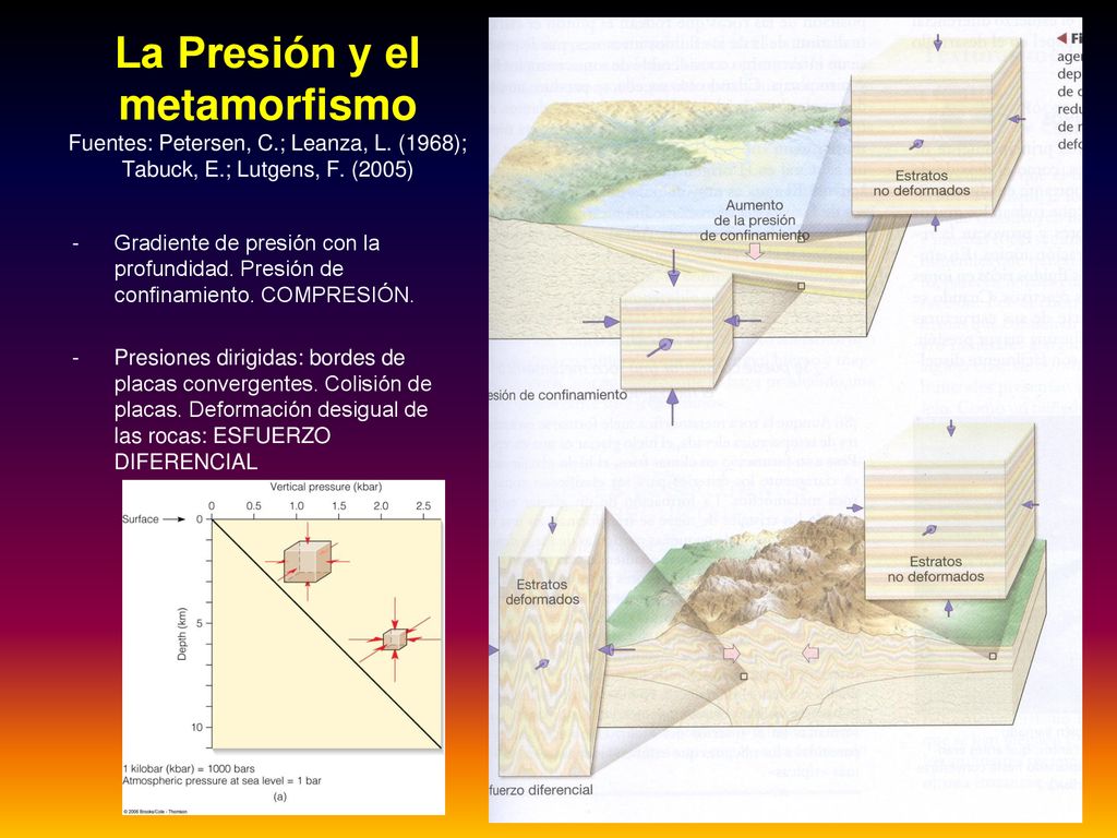 La Presión y el metamorfismo Fuentes: Petersen, C. ; Leanza, L