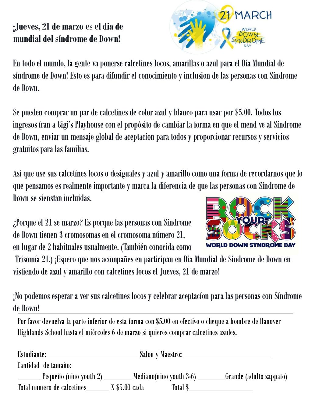 ¡Jueves, 21 de marzo es el dia de mundial del síndrome de Down!