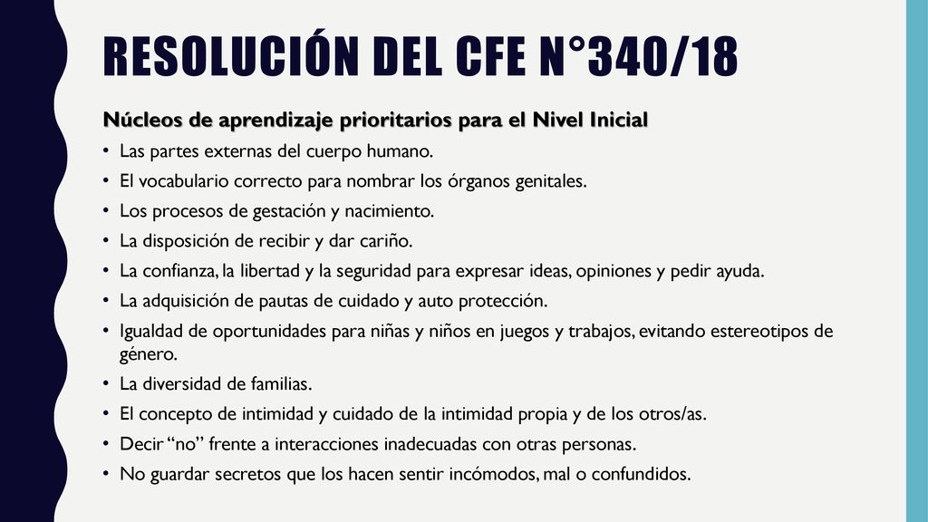 Resolución del CFE n°340/18 Núcleos de aprendizaje prioritarios para el Nivel Inicial. Las partes externas del cuerpo humano.