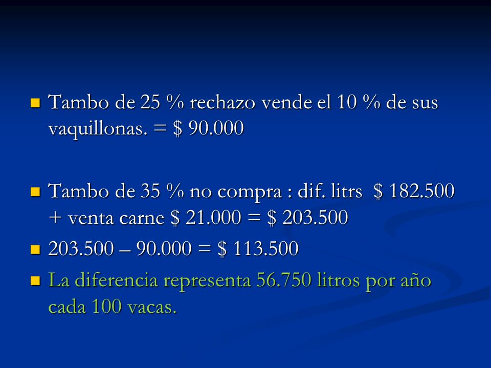 Tambo de 25 % rechazo vende el 10 % de sus vaquillonas. = $
