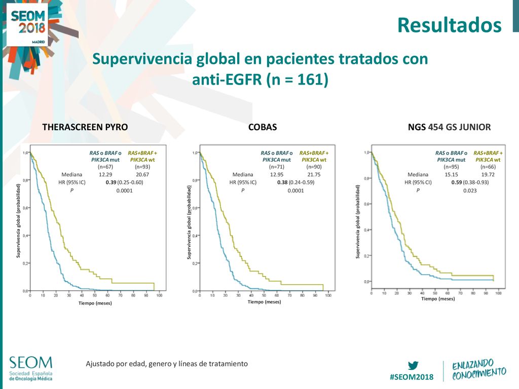 Supervivencia global en pacientes tratados con anti-EGFR (n = 161)