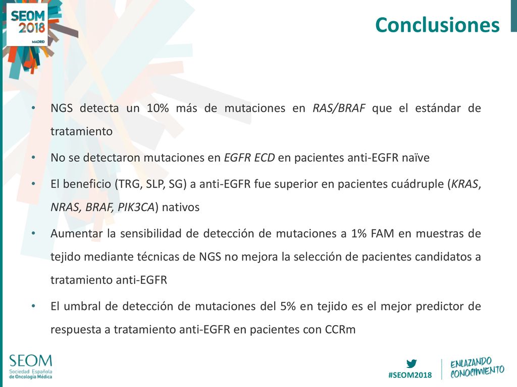 Conclusiones NGS detecta un 10% más de mutaciones en RAS/BRAF que el estándar de tratamiento.
