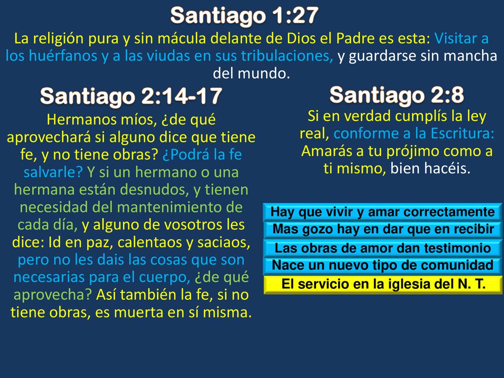 Santiago 1:27 Santiago 2:14-17 Santiago 2:8
