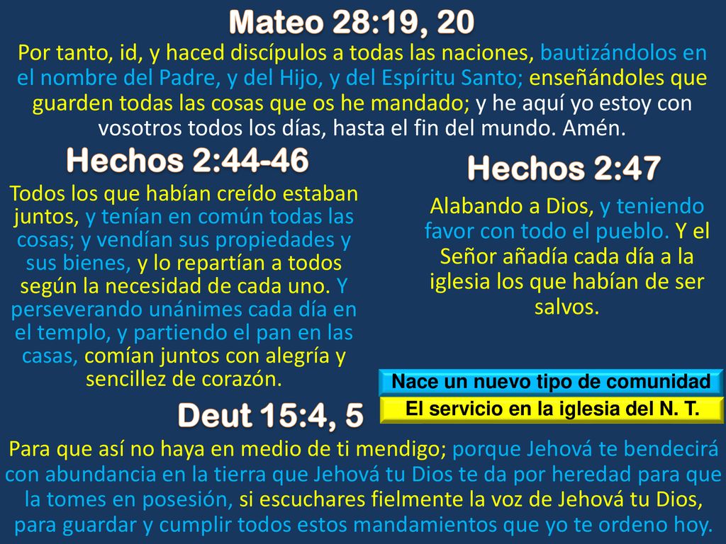 Nace un nuevo tipo de comunidad El servicio en la iglesia del N. T.